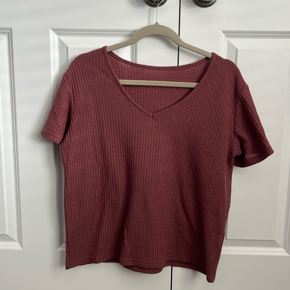 Loose Fitting Pink Waffle Tee Shirt